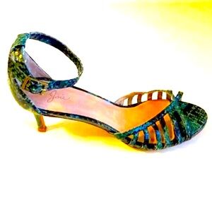 JOIE Caged Open-toe Pump Emerald Snake Embossed Leather 7 MSRP $300 NWOB